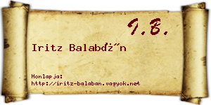 Iritz Balabán névjegykártya